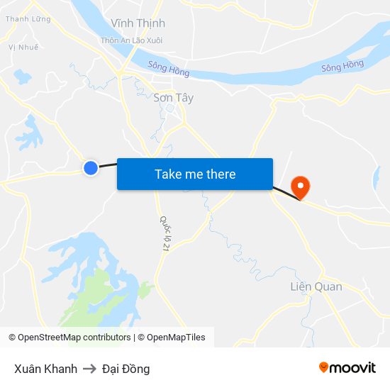 Xuân Khanh to Đại Đồng map