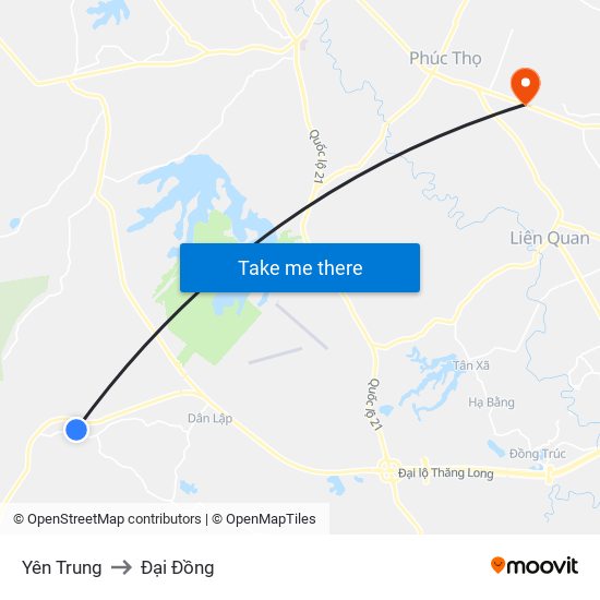 Yên Trung to Đại Đồng map