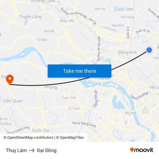 Thuỵ Lâm to Đại Đồng map