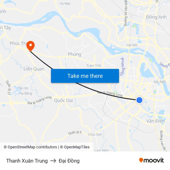 Thanh Xuân Trung to Đại Đồng map