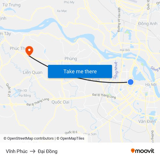 Vĩnh Phúc to Đại Đồng map