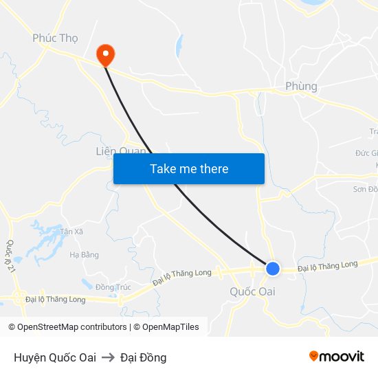 Huyện Quốc Oai to Đại Đồng map