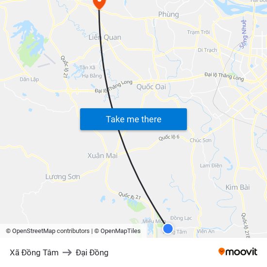 Xã Đồng Tâm to Đại Đồng map