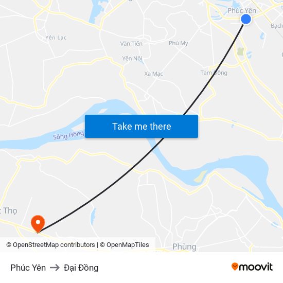 Phúc Yên to Đại Đồng map