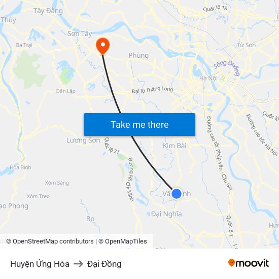 Huyện Ứng Hòa to Đại Đồng map