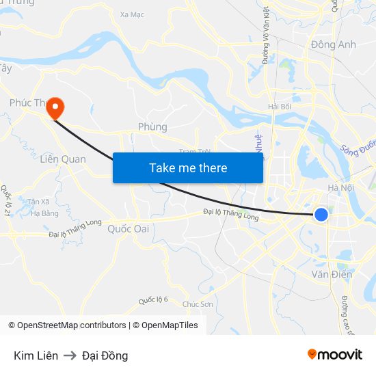 Kim Liên to Đại Đồng map