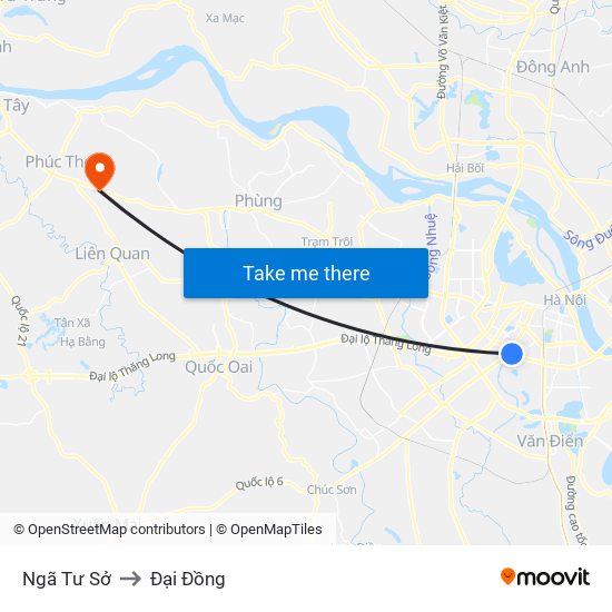 Ngã Tư Sở to Đại Đồng map