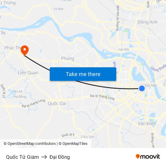 Quốc Tử Giám to Đại Đồng map