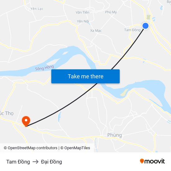 Tam Đồng to Đại Đồng map