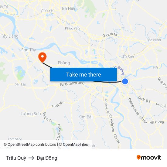 Trâu Quỳ to Đại Đồng map