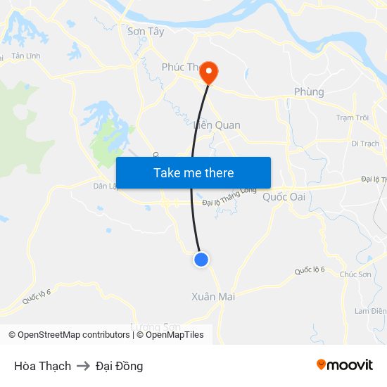 Hòa Thạch to Đại Đồng map