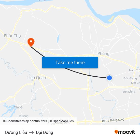 Dương Liễu to Đại Đồng map