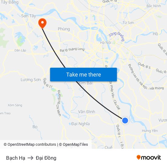 Bạch Hạ to Đại Đồng map