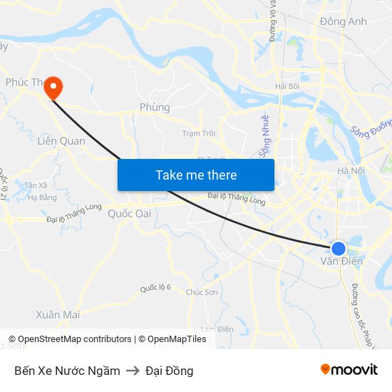Bến Xe Nước Ngầm to Đại Đồng map