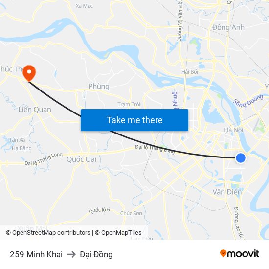 259 Minh Khai to Đại Đồng map