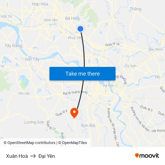 Xuân Hoà to Đại Yên map