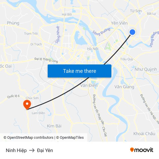 Ninh Hiệp to Đại Yên map