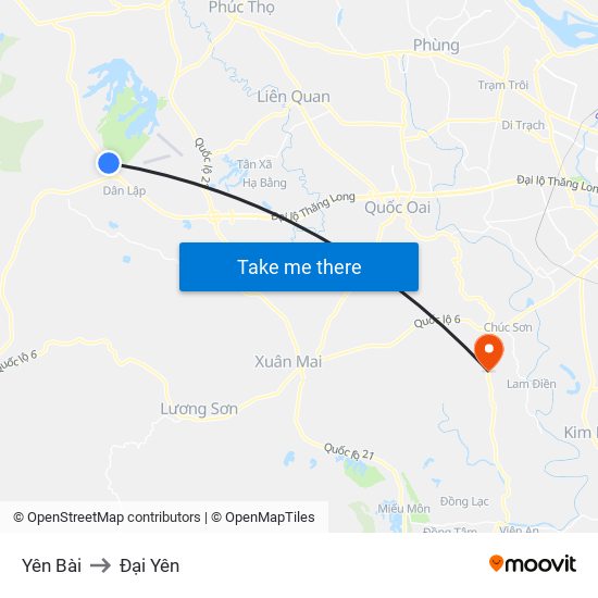 Yên Bài to Đại Yên map