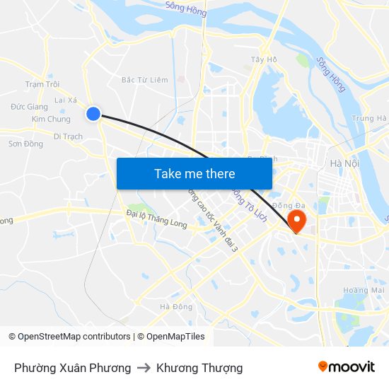 Phường Xuân Phương to Khương Thượng map