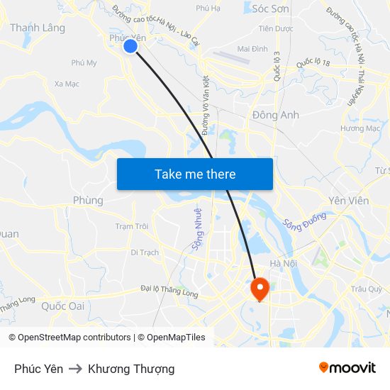 Phúc Yên to Khương Thượng map