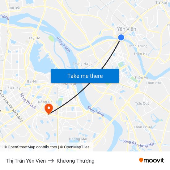 Thị Trấn Yên Viên to Khương Thượng map