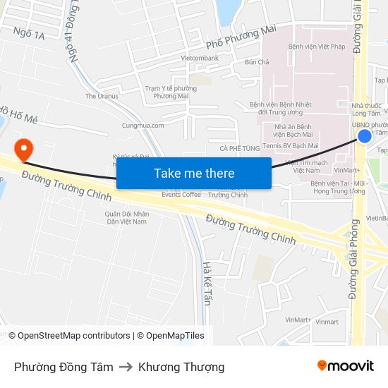 Phường Đồng Tâm to Khương Thượng map