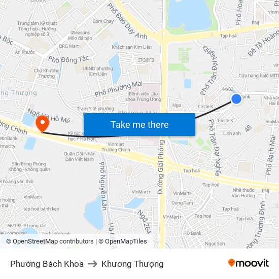 Phường Bách Khoa to Khương Thượng map