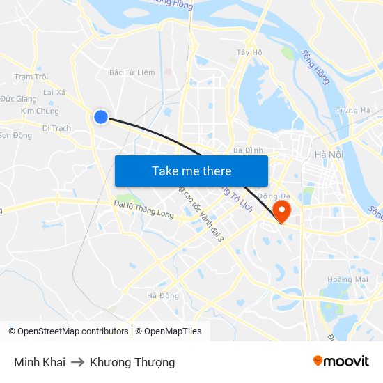 Minh Khai to Khương Thượng map