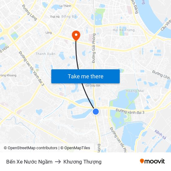 Bến Xe Nước Ngầm to Khương Thượng map