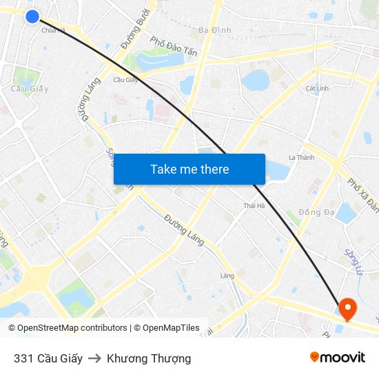 331 Cầu Giấy to Khương Thượng map