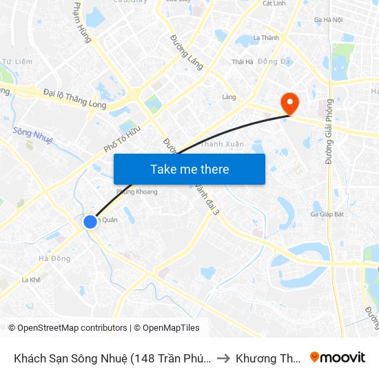 Khách Sạn Sông Nhuệ (148 Trần Phú- Hà Đông) to Khương Thượng map