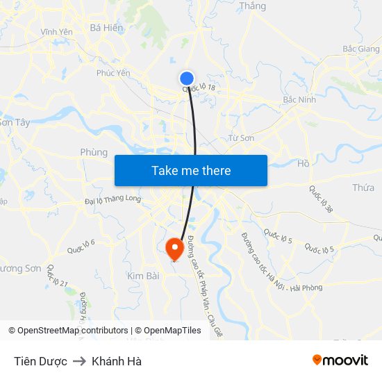 Tiên Dược to Khánh Hà map