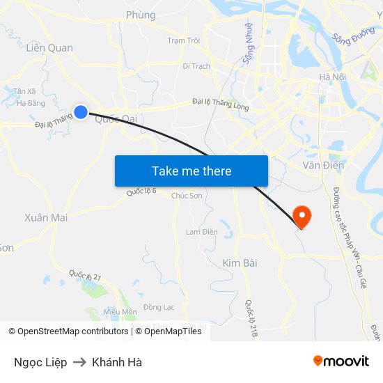 Ngọc Liệp to Khánh Hà map