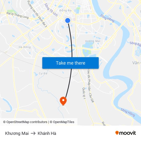 Khương Mai to Khánh Hà map