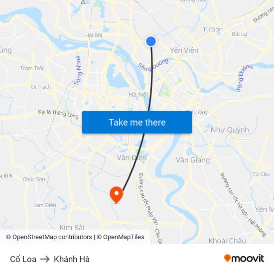 Cổ Loa to Khánh Hà map