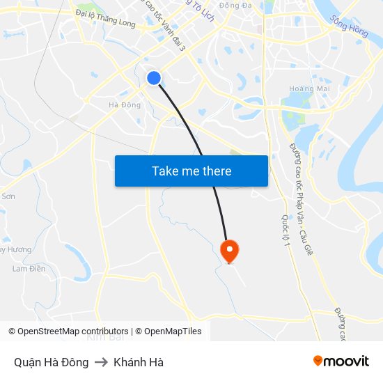 Quận Hà Đông to Khánh Hà map