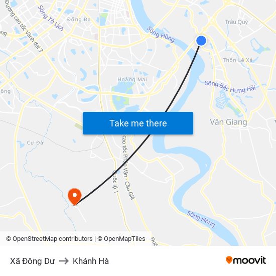 Xã Đông Dư to Khánh Hà map