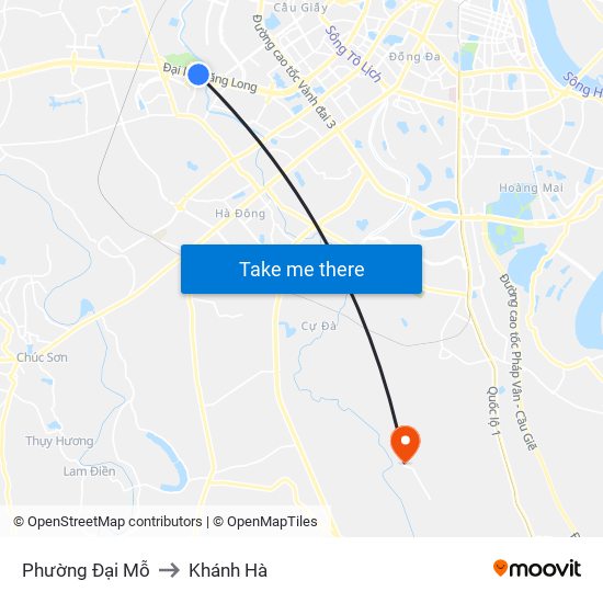 Phường Đại Mỗ to Khánh Hà map