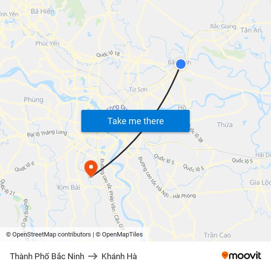Thành Phố Bắc Ninh to Khánh Hà map