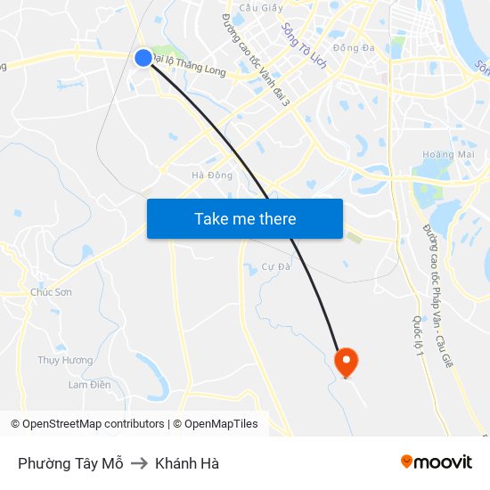 Phường Tây Mỗ to Khánh Hà map