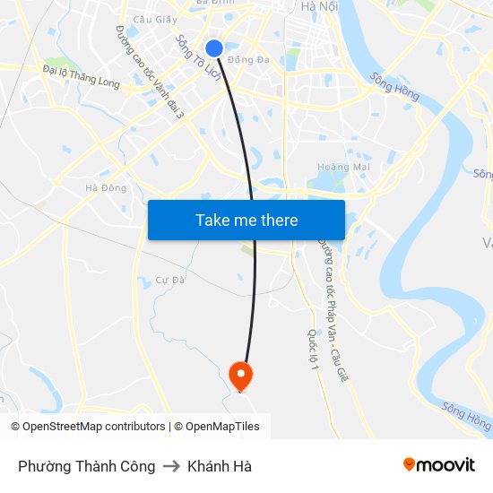 Phường Thành Công to Khánh Hà map