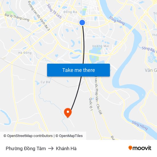 Phường Đồng Tâm to Khánh Hà map