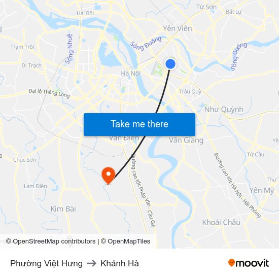 Phường Việt Hưng to Khánh Hà map