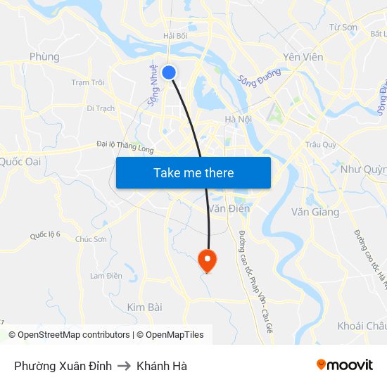 Phường Xuân Đỉnh to Khánh Hà map