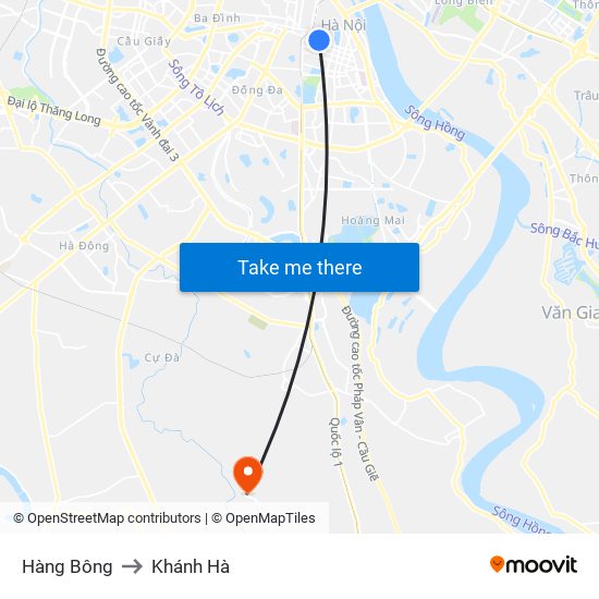 Hàng Bông to Khánh Hà map