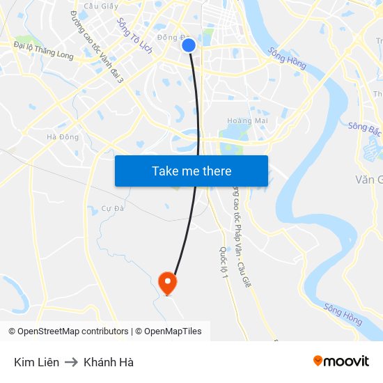 Kim Liên to Khánh Hà map