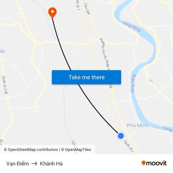 Vạn Điểm to Khánh Hà map