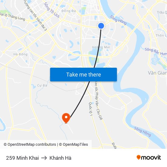 259 Minh Khai to Khánh Hà map