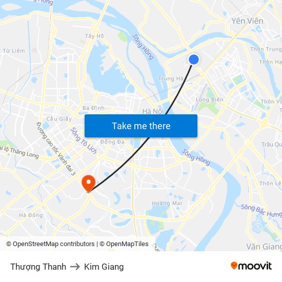 Thượng Thanh to Kim Giang map