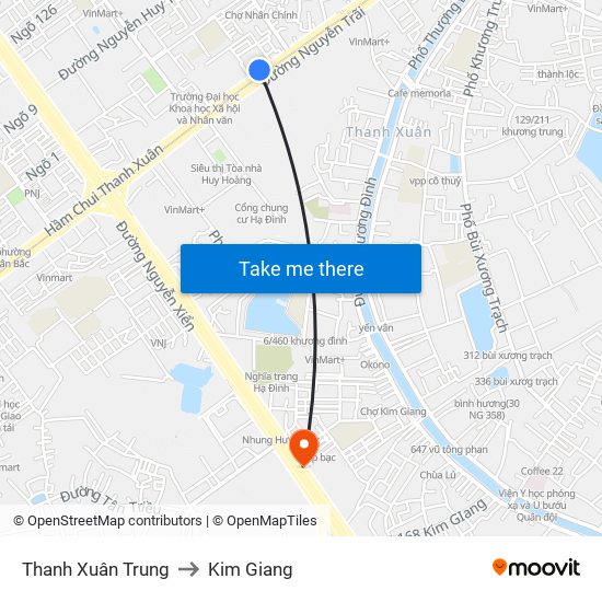 Thanh Xuân Trung to Kim Giang map